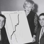 Mary Kay com os seus filhos, Richard e Ben Rogers, com um gráfico que mostra o grande aumento de vendas, em 1964