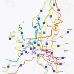 Mapa EuroVelo, com as rotas já feitas e por terminar.