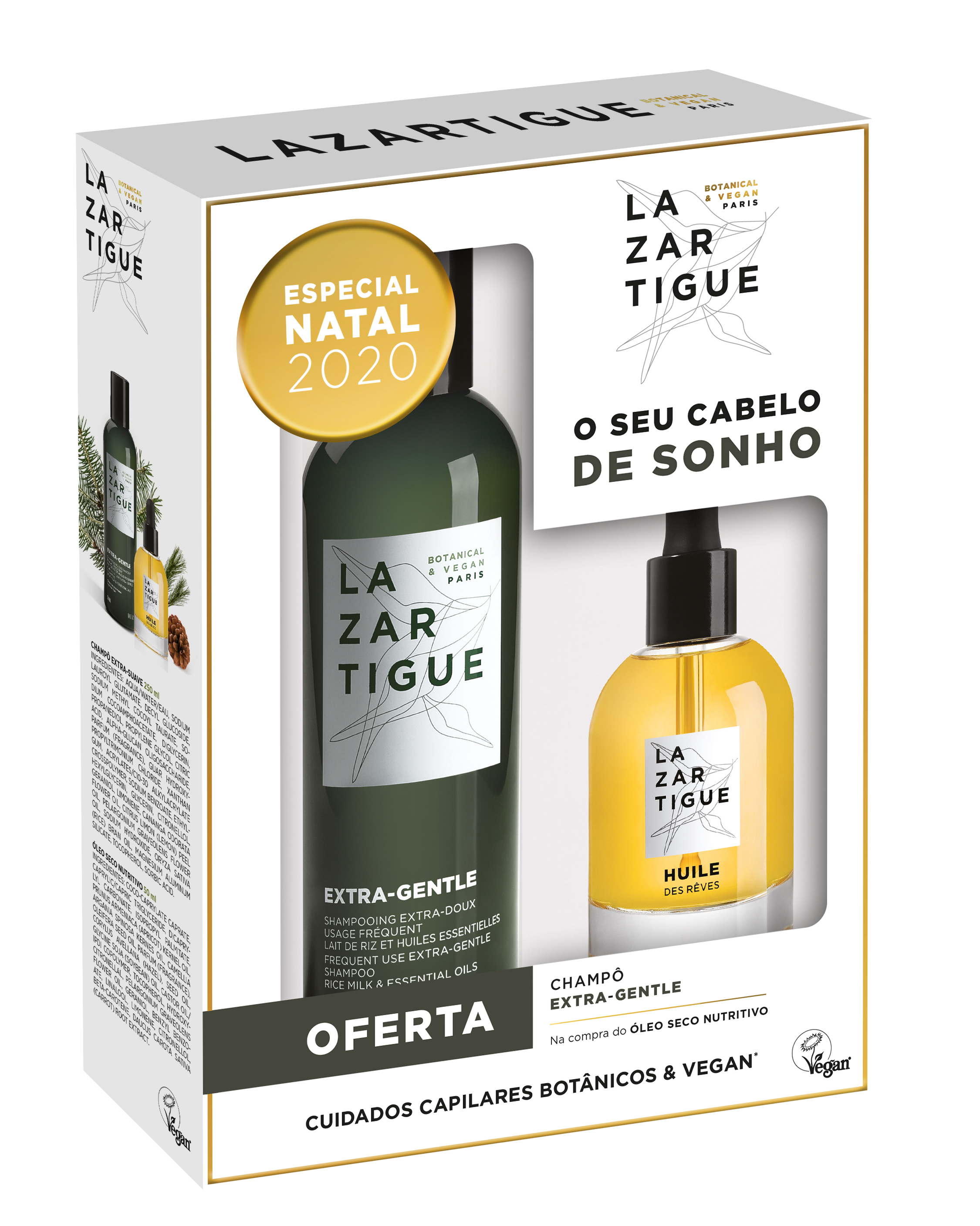 Kit Natal Lazartigue (oleo nutritivo Huile de Rêves + champô Extra-Gentle para uso frequente), €35