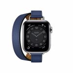 Apple Watch Hermes Series 6 40mm bleu saphir Swift calfskin double tour Attelage band