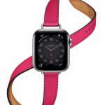 Apple Watch Hermes Series 6 40mm rose Mexico Swift calfskin double tour Attelage band