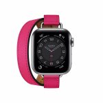 Apple Watch Hermes Series 6 40mm rose Mexico Swift calfskin double tour Attelage band (5)