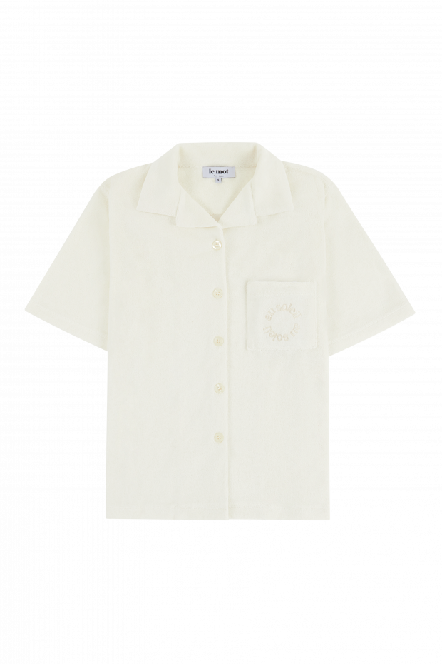 Camisa terry de algodão off-white com bordado “au soleil” ton-sur-ton – €80