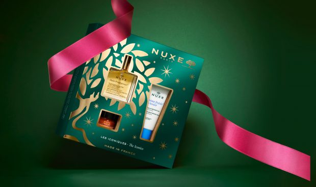 NUXE_COFFRET OS ICÓNICOS_HUILE PRODIGIEUSE 50ml + CRÈME FRAÎCHE DE BEAUTÉ - CREME HIDRATANTE 48H 30ml + RÊVE DE MIEL BÁLSAMO LABIAL COM MEL 15g_PVPR 24,90€_1