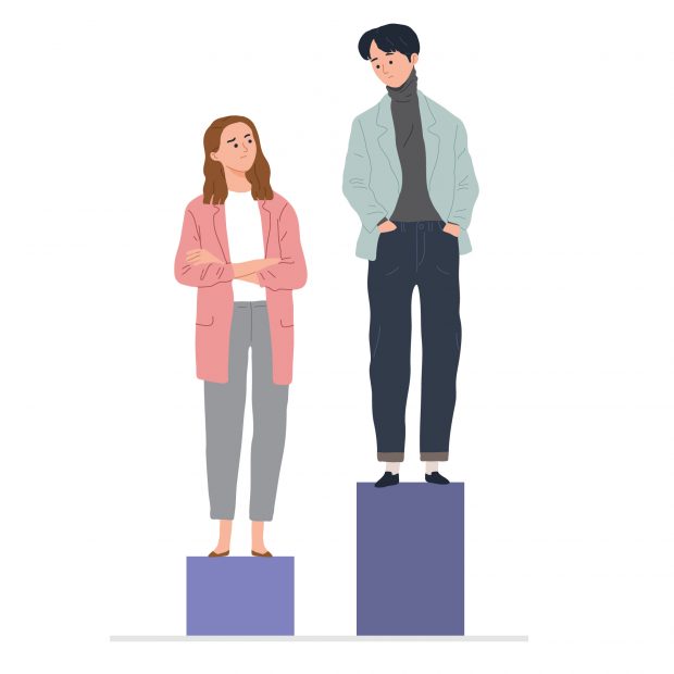 Concept of woman and man paygap gender inequality in work place