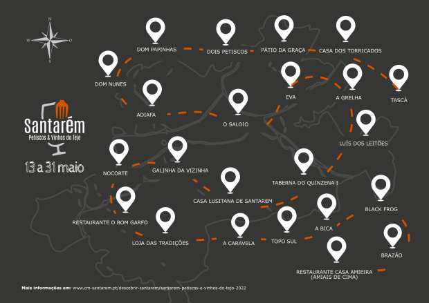 Mapa do concelho com todos os restaurantes que fazem parte desta iniciativa