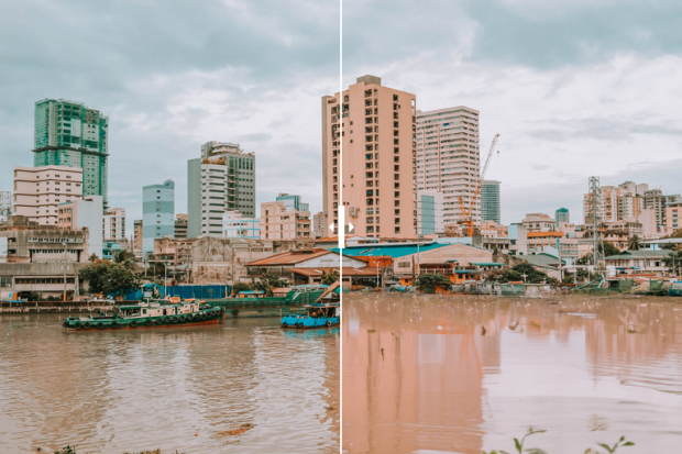 Manila, Filipinas. No lado esquerdo é como se encontra agora e no lado direito é a previsão para 2050. Créditos: DiscoverCars.com