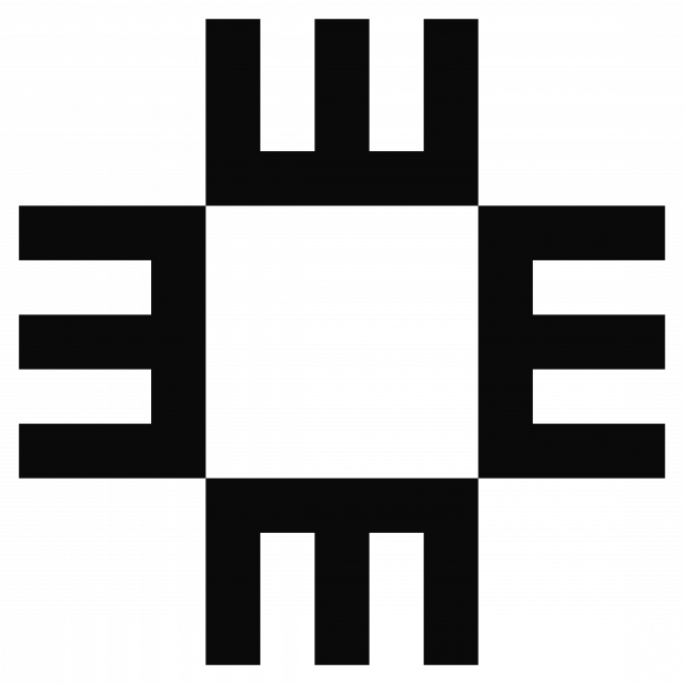 O monograma da marca: um sol criado com quatro E’s, de ELEX,