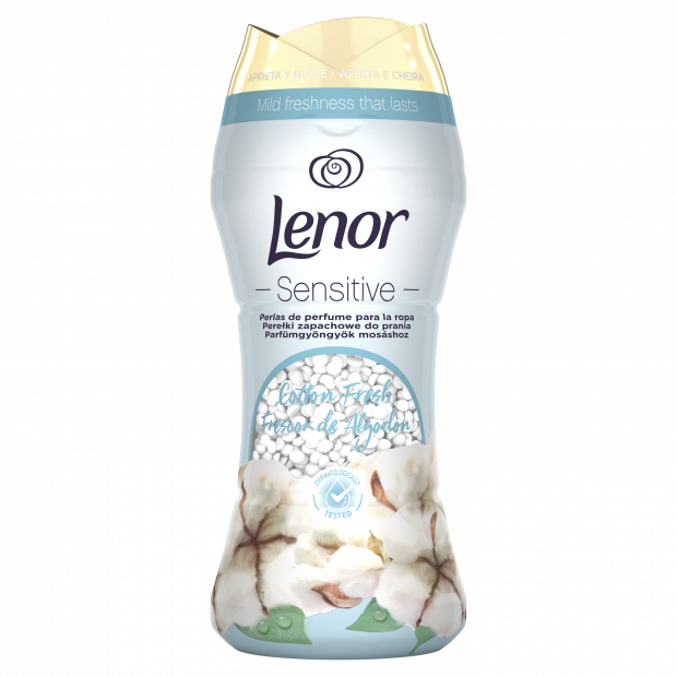 As novas pérolas de perfume Lenor Sensitive Cotton