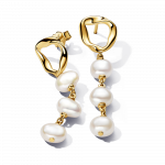 Brincos Pandora Organically Shaped Circle & Baroque Treated Freshwater Cultured Pearls Drop Earrings em liga com revestimento de Ouro 14k e perolas de cultura_€139