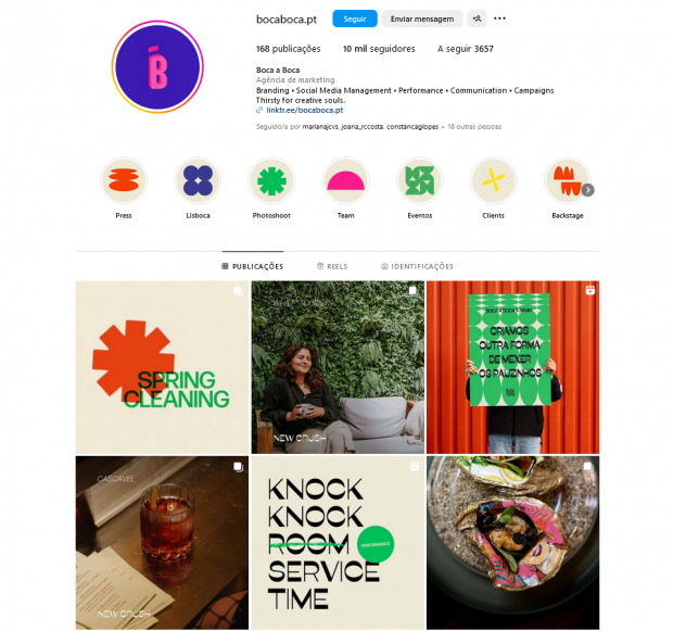 Página de Instagram da Boca a Boca