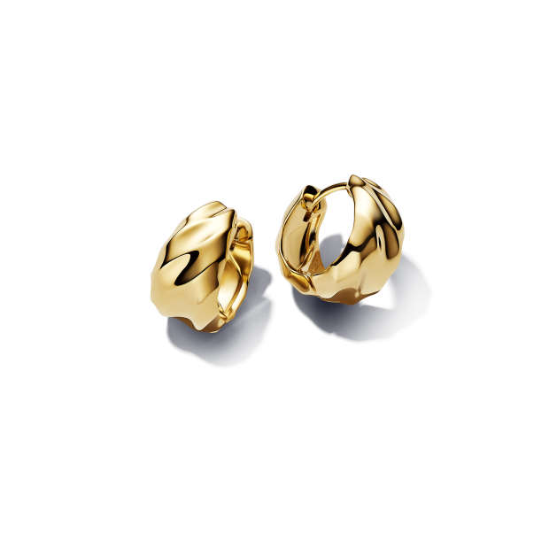 Brincos Pandora Rippled Small Hoop Earrings em liga com revestimento de Ouro 14K. €119