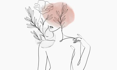 Woman’s body line art vector floral pink pastel feminine illustration